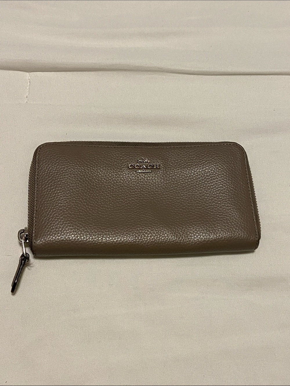 Coach grey Pebbled Leather Zip Wallet